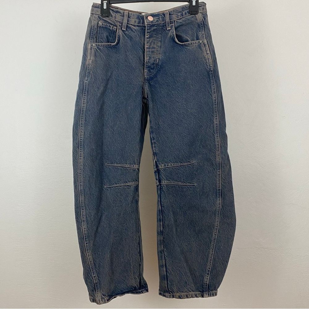 We The Free Good Luck Ian Indigo Dark Blue Barrel Jeans Size 24 - Picture 2 of 11